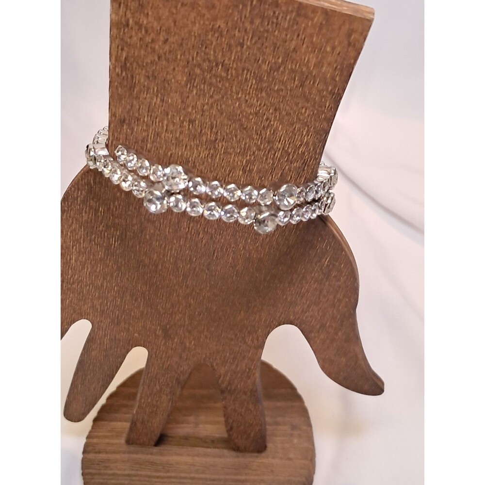 Lia Sophia Two Size Faceted Silver Rhinestone Wrap Bracelet Size 7 Stamped EUC